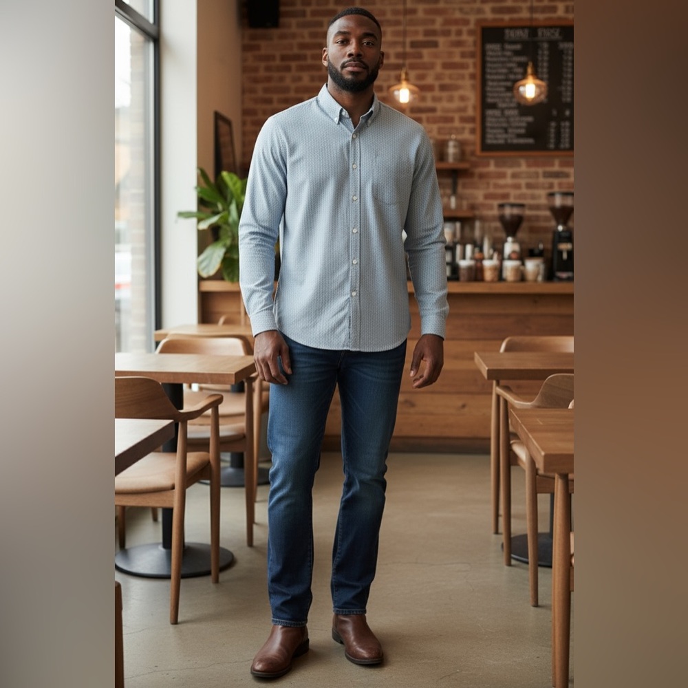 Bugatchi Men's Blue Patterned Button Down Shirt - image 1